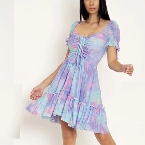 BlackMilk DRESS Pastel Planet Short Tea Party galaxy print rainbow XS swing mini